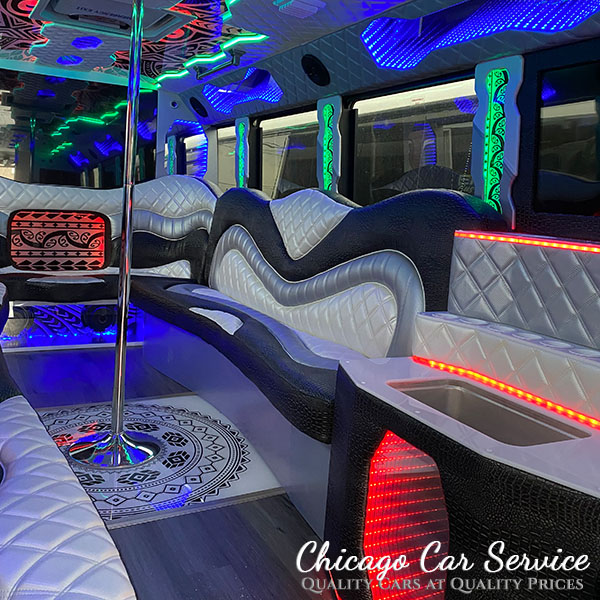 Tribe limo party bus Chicago disco lights