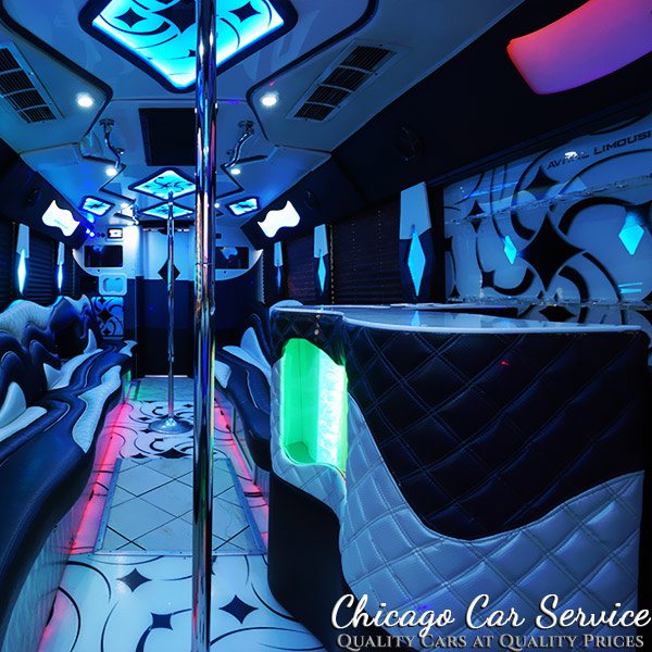 30-passenger Chicago party bus laser lights