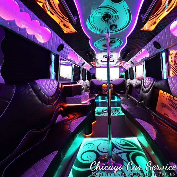 Vision limo party bus Chicago with stripper poles
